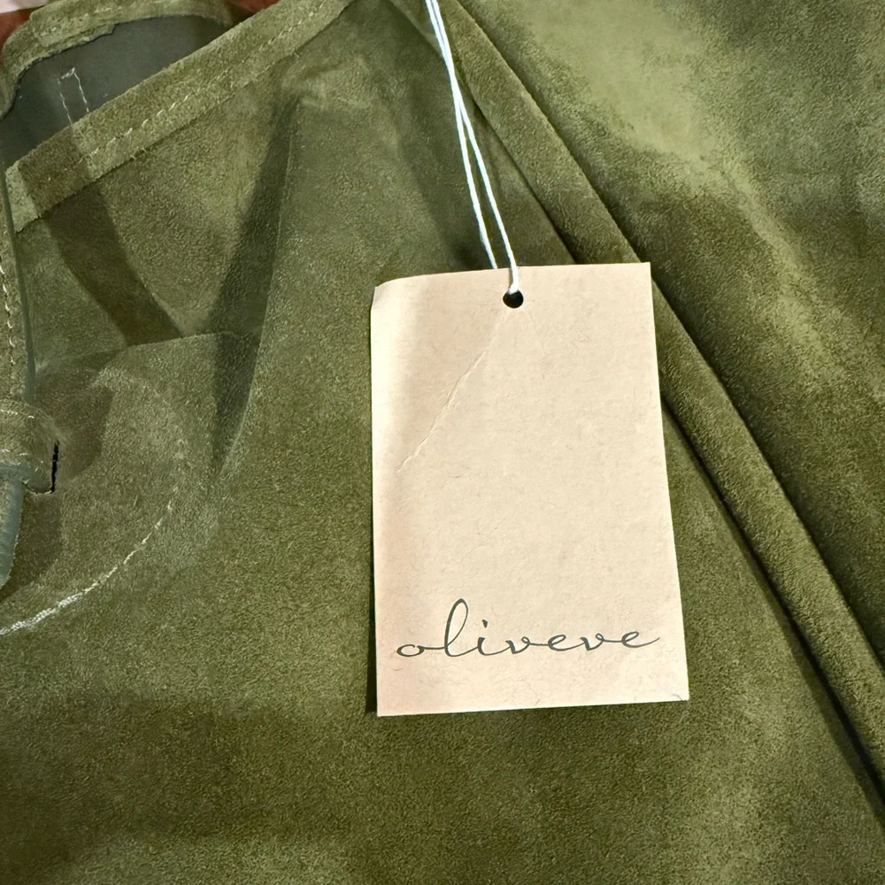 NWT Oliveve ELLIS HOBO TOTE IN AVOCADO ITALIAN‎ LEATHER BACKED SUEDE